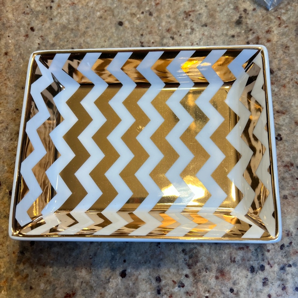 J. Crew Jewelry/Trinket Soap Dish - Gold Chevron